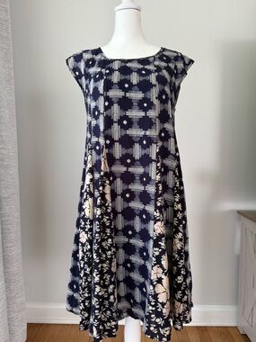 Maeve Anthropologie Dress Womens Small Blue Floral Geometric Sleeveless A-Line